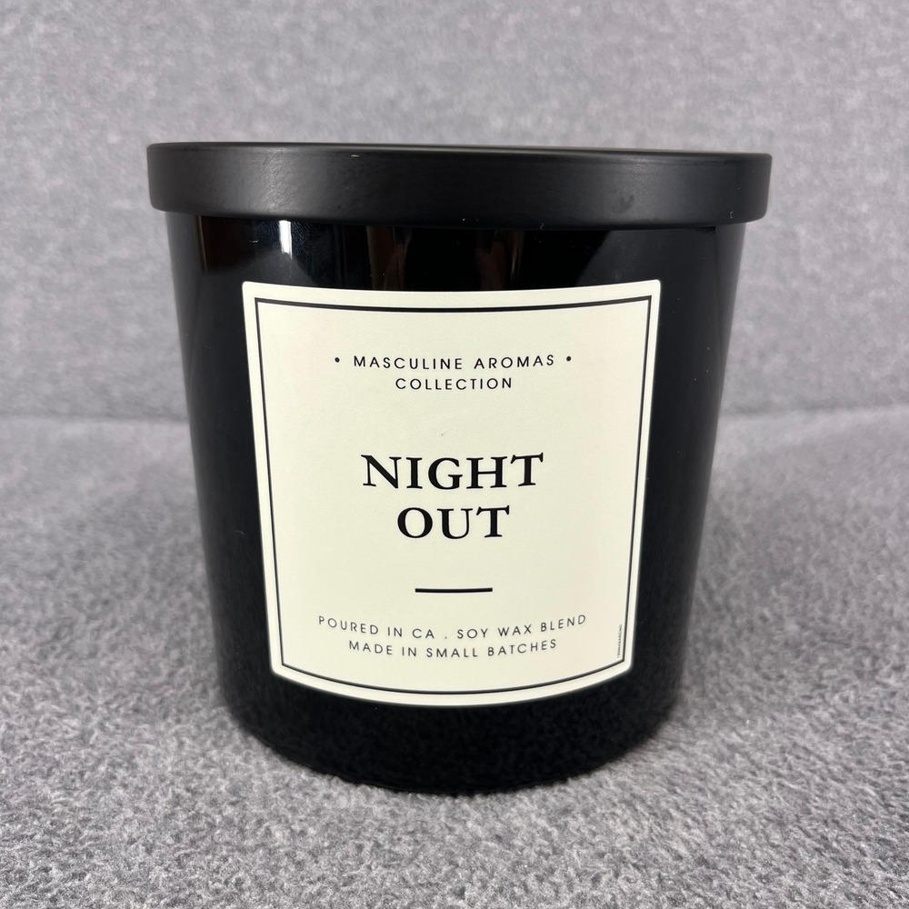 Leoben Company Night Out Candle Masculine Aromas 24oz Black 3-Wick Soy Wax Blend